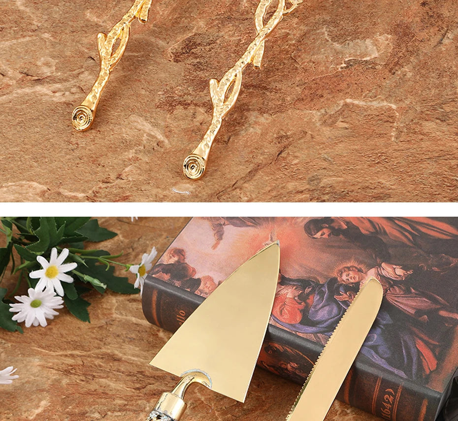 Cake Knife And Server Set,2 PCS Gold Cake Cutting Utensils Made By KONCO.
