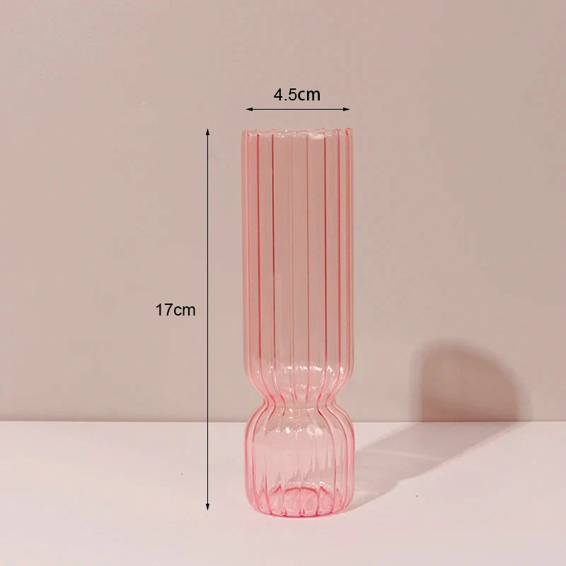 Navy Glass Candle Holder Stripe Flower Glass