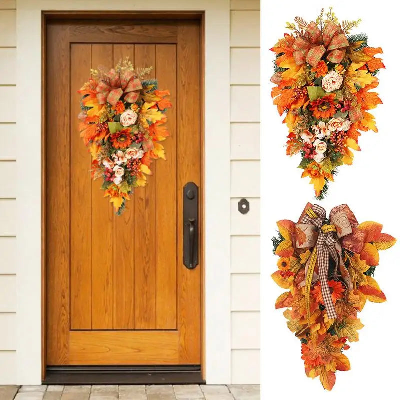 Decorazioni per la porta d'ingresso: ghirlanda autunnale con zucche.