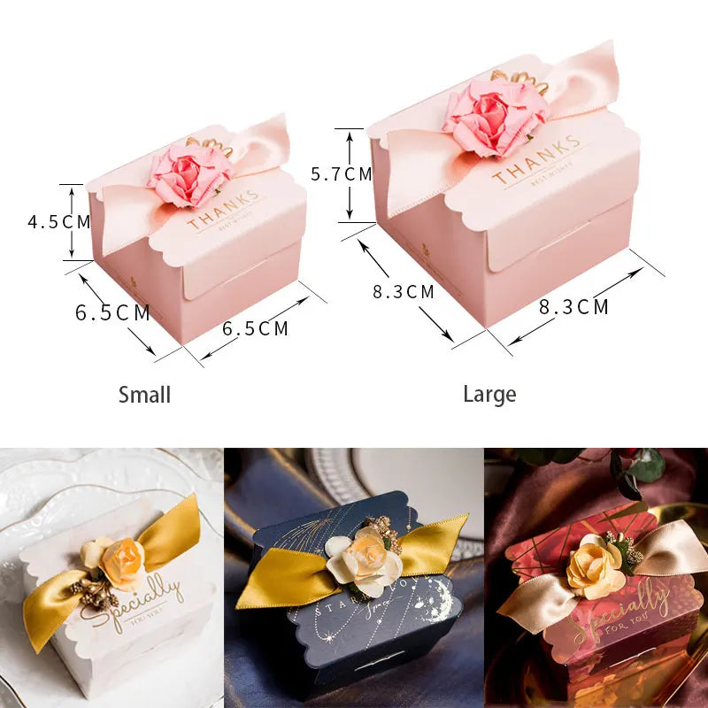 Flower Candy Box Square Rose Ribbon Paper Bag 5PCS.