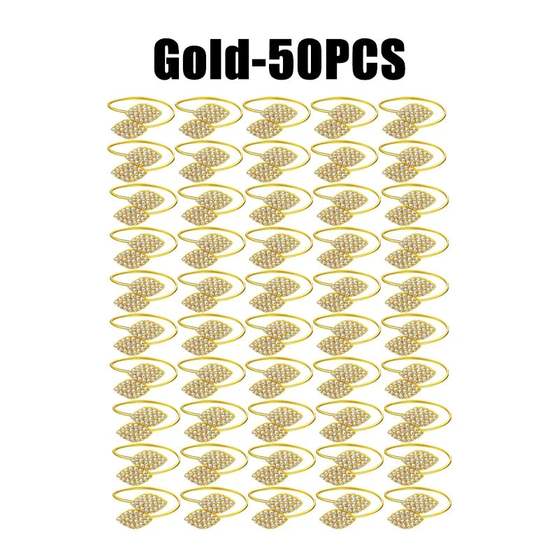 Anelli per tovaglioli con foglie, eleganti decorazioni da tavola in foglia d'oro.