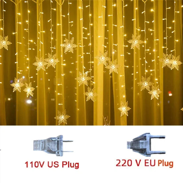 Cortina de luces navideñas LED con copos de nieve de 3,2 m.