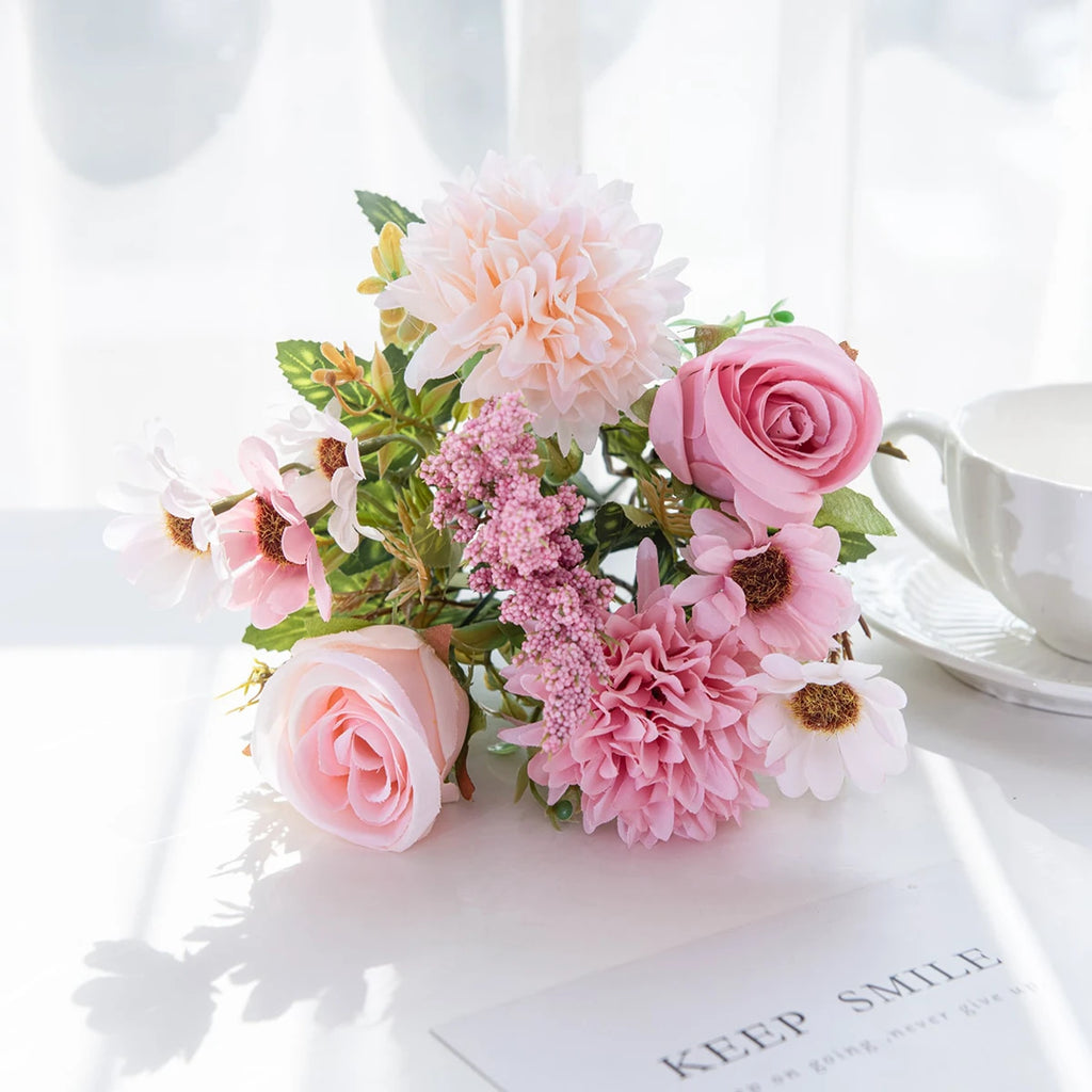 1/4 Stück künstliche Blumen, günstige Neujahrsdekorationen, Hochzeit, Garten, Pfingstrosenbogen, Weihnachten, Zuhause, künstliche Seidenrosen, Hortensien, Vase, DIY