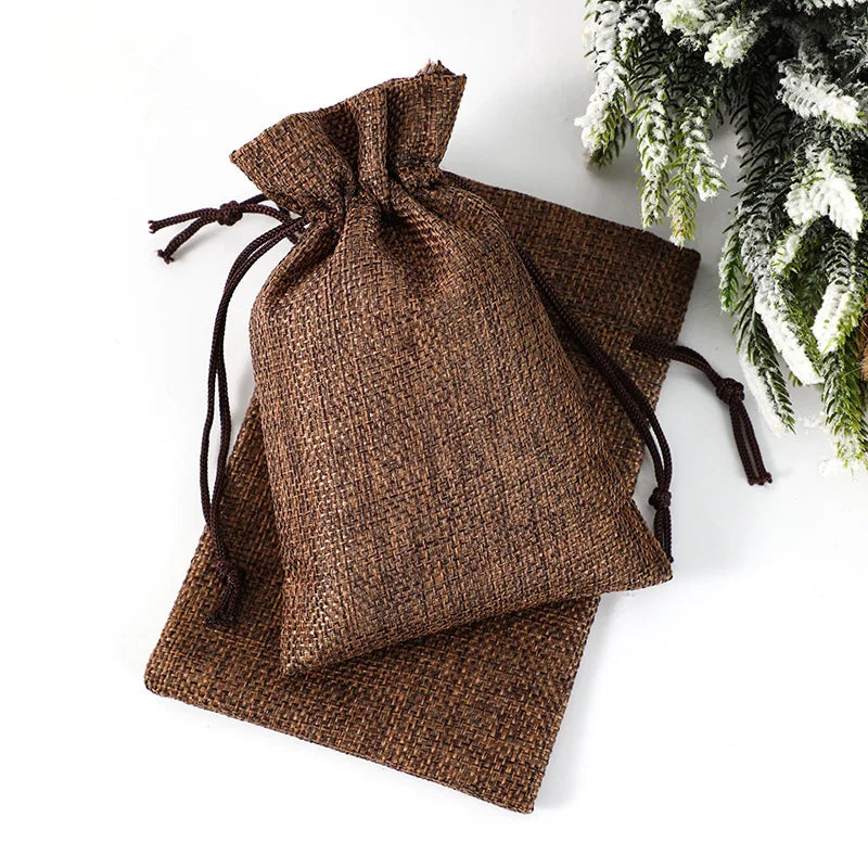 Multi Colors Jute Storage Bags Fabric Package Drawstring Pouches.