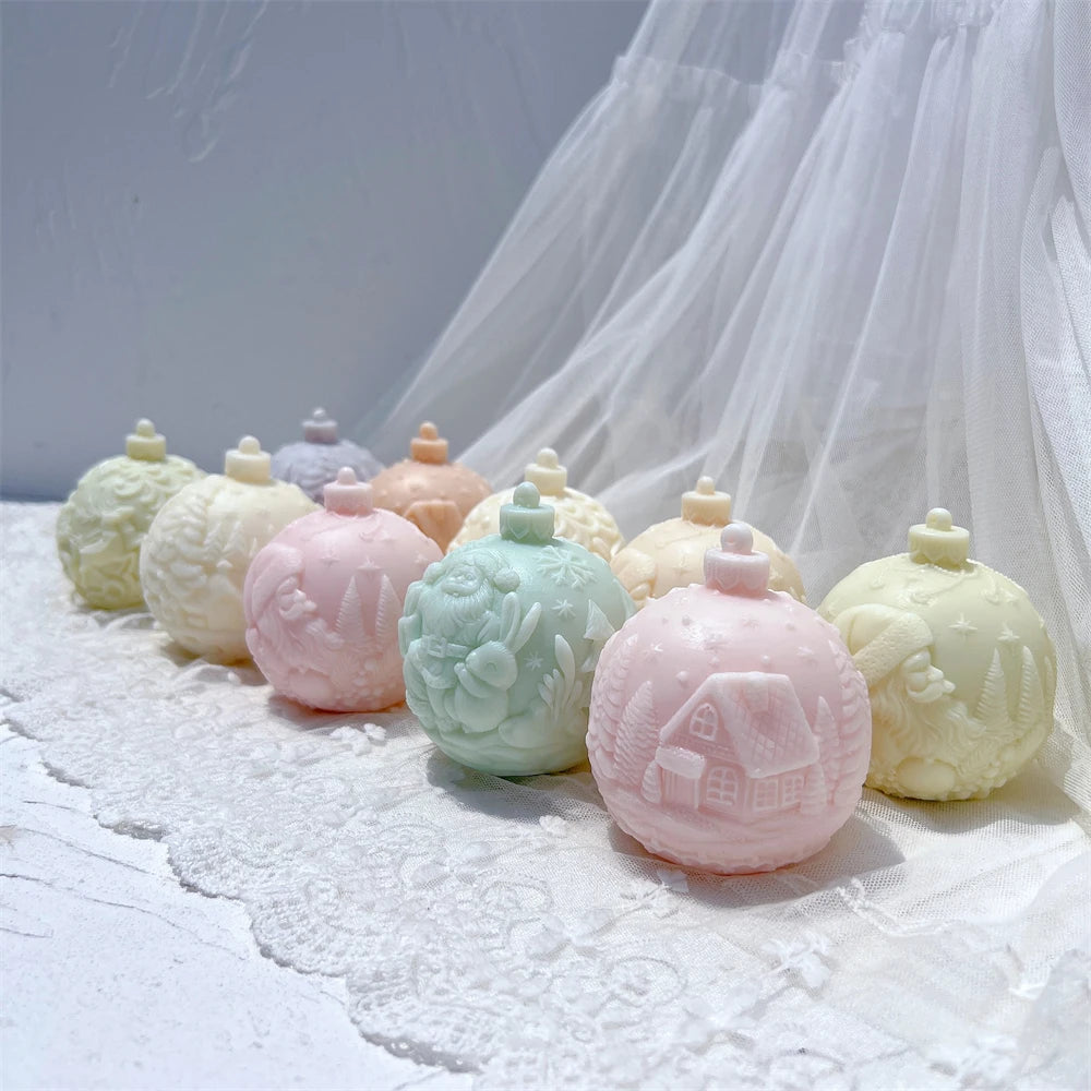 Ball Shape Silicone Candle Mold 5 Designs Christmas