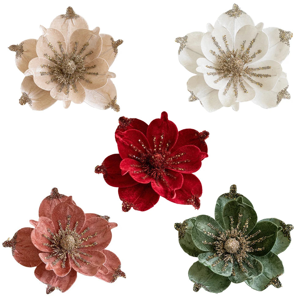 Flores navideñas de 24 cm con purpurina para decoración artificial