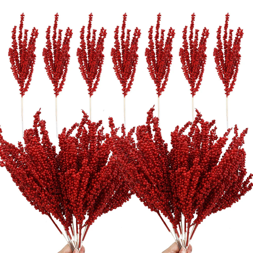 Nueva rama de bayas rojas navideñas de acebo artificial para decoración del hogar. 