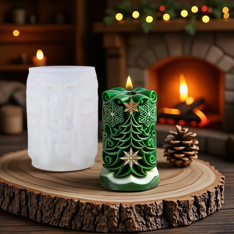 Molde para velas navideñas, duradero y reutilizable, estilo vela cilíndrico con textura transparente.