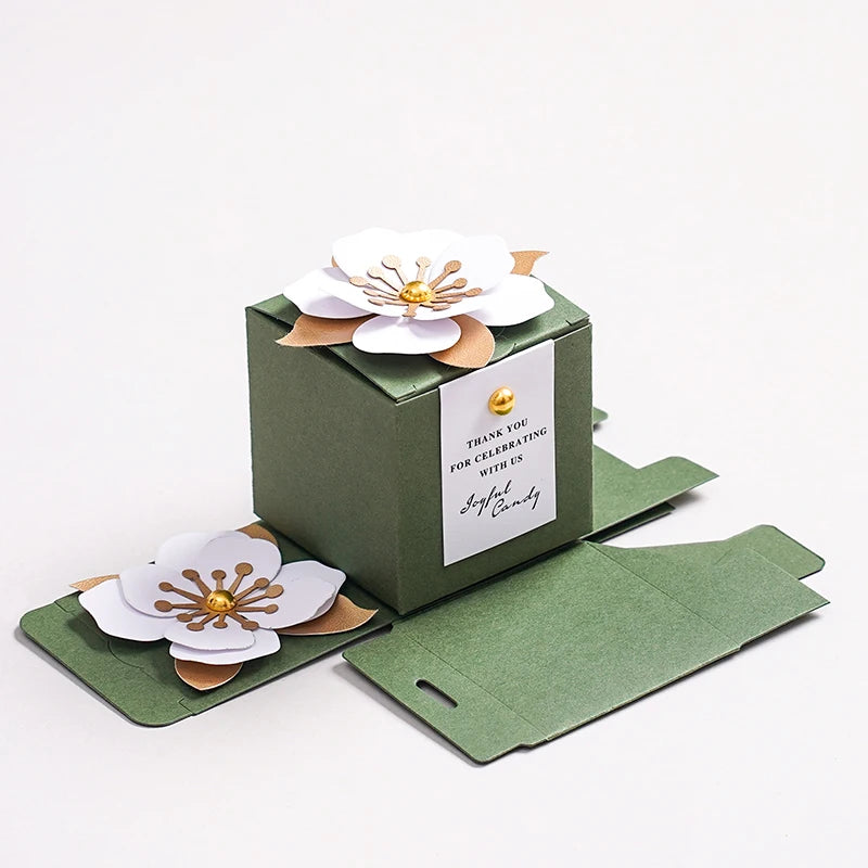 Wedding Candy Box Green Creative Flower Square Exquisite Personalized.