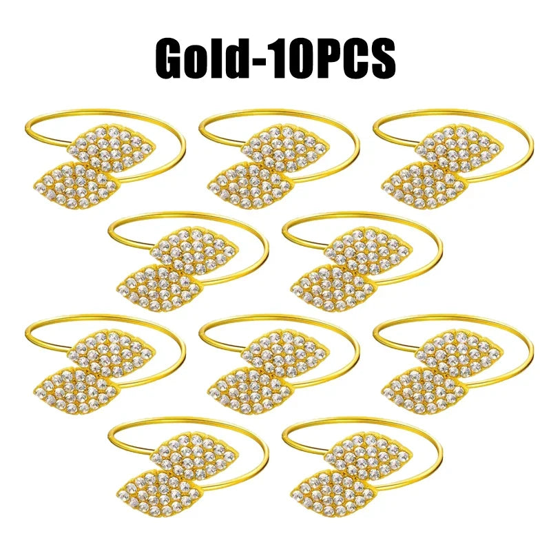 Anelli per tovaglioli con foglie, eleganti decorazioni da tavola in foglia d'oro.