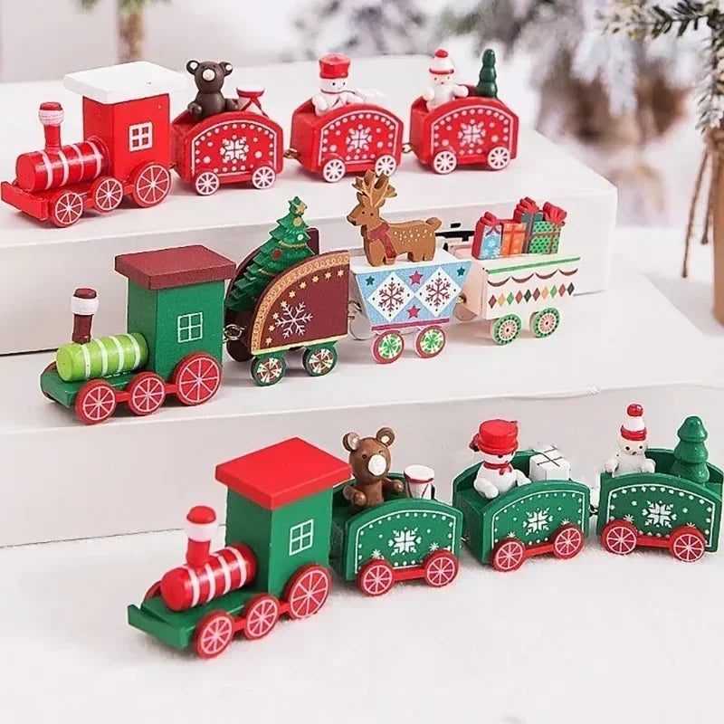 Wooden Train Christmas Ornaments Santa Cake Decoration