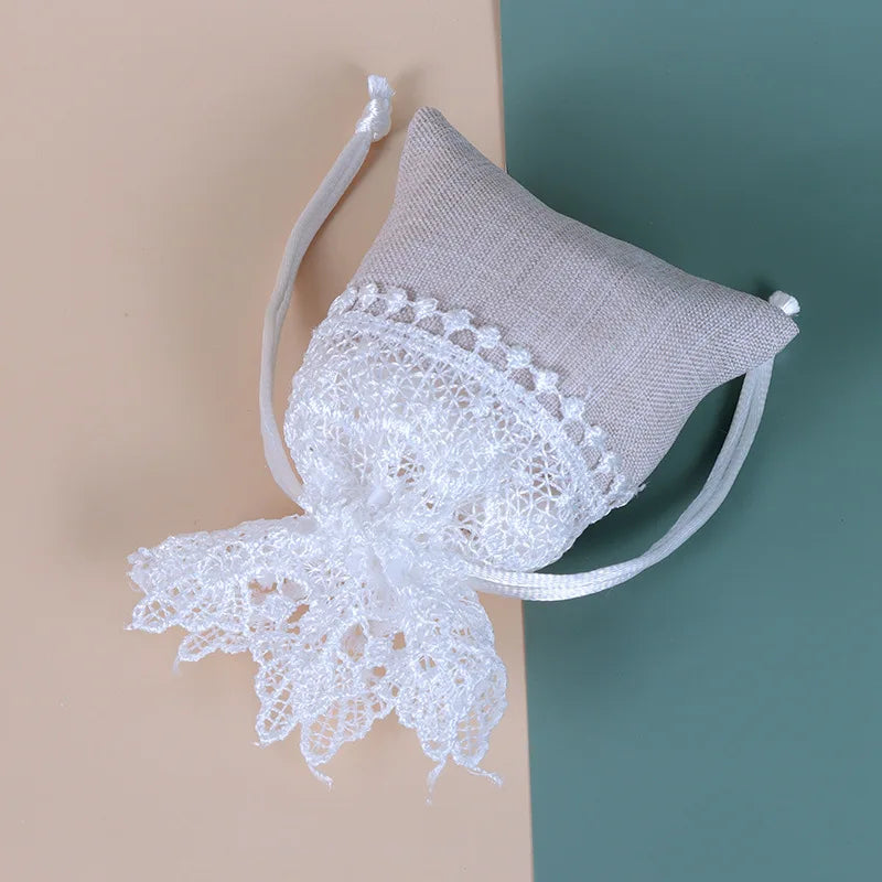 White Lace Embroidery Candy Gift Bag with Drawstring 10 pcs.