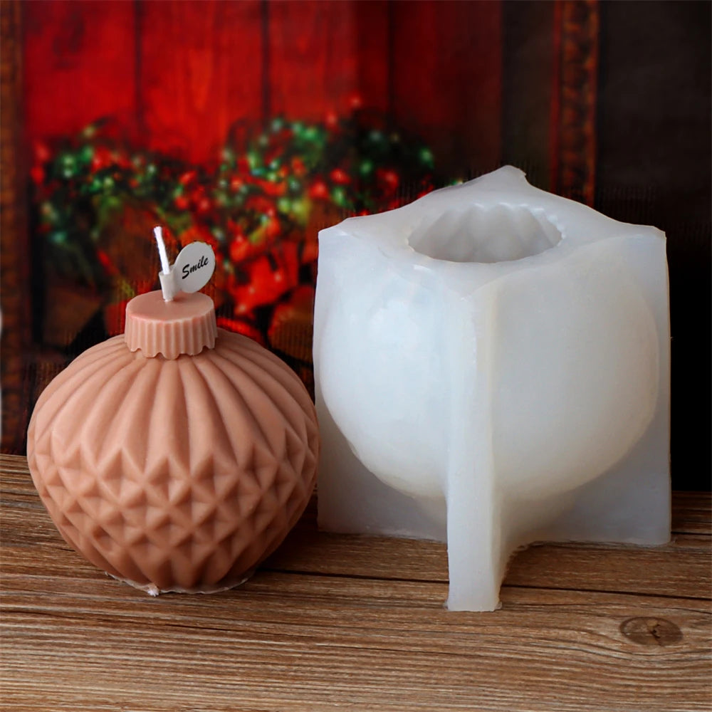 Molde de silicona para velas con forma de bola navideña, esfera geométrica 3D, aromaterapia.