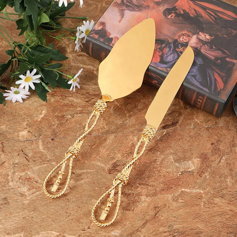 Cake Knife And Server Set,2 PCS Gold Cake Cutting Utensils Made By KONCO.