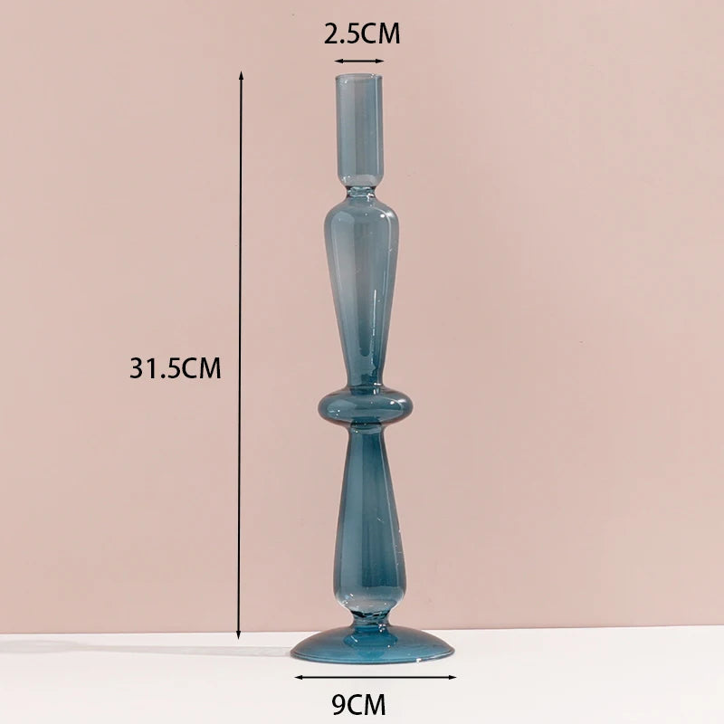 Navy Glass Candle Holder Stripe Flower Glass