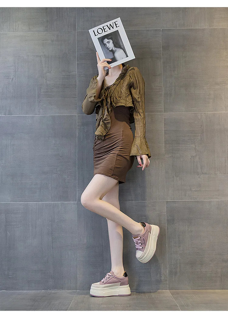 Sneakers con plateau Fujin da donna in vera pelle