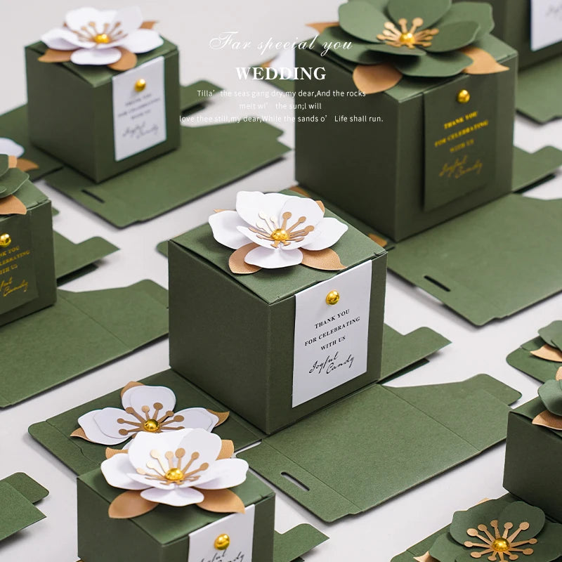 Wedding Candy Box Green Creative Flower Square Exquisite Personalized.