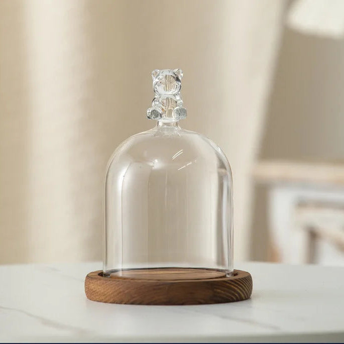 Candle Holder Glass Cover Wooden Base Aromatherapy