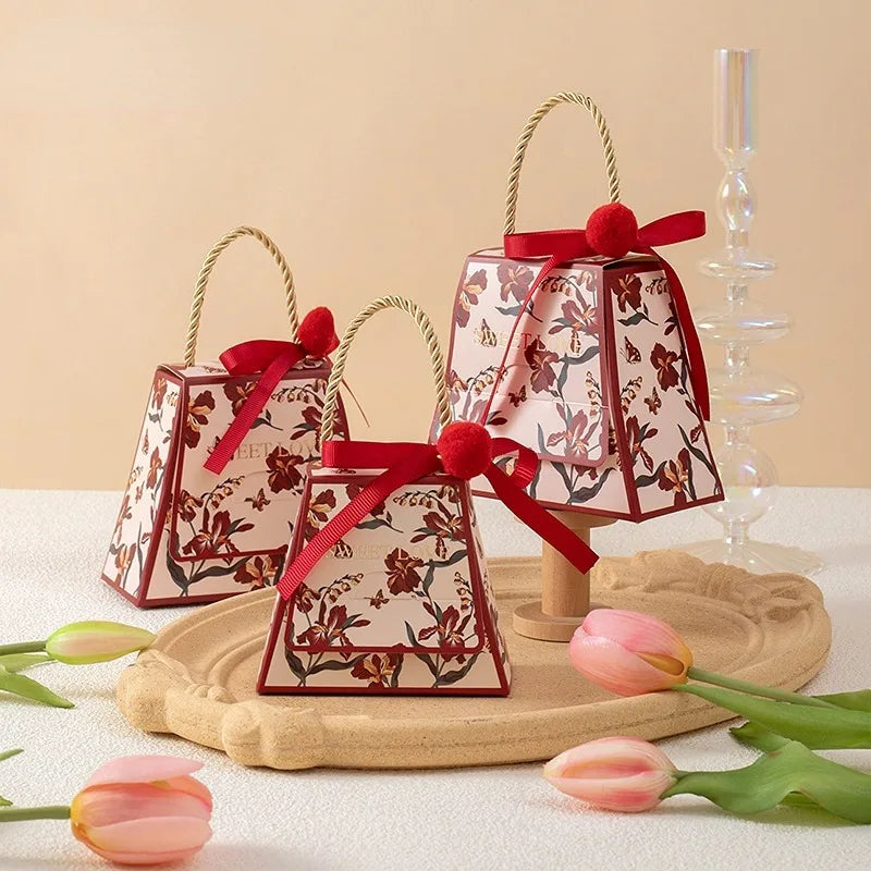 Bolsa de regalo de boda con flores de cartón, 10 unidades