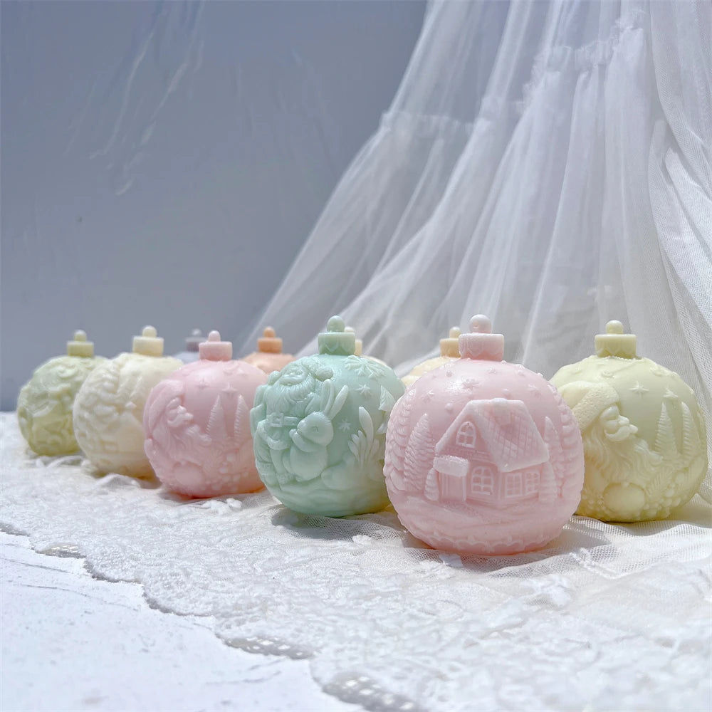 Ball Shape Silicone Candle Mold 5 Designs Christmas
