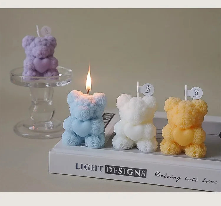Vela de oso romántica y linda de cera de soja, aromaterapia, pequeña y perfumada