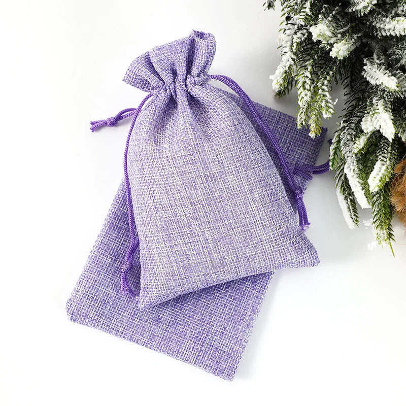 Multi Colors Jute Storage Bags Fabric Package Drawstring Pouches.