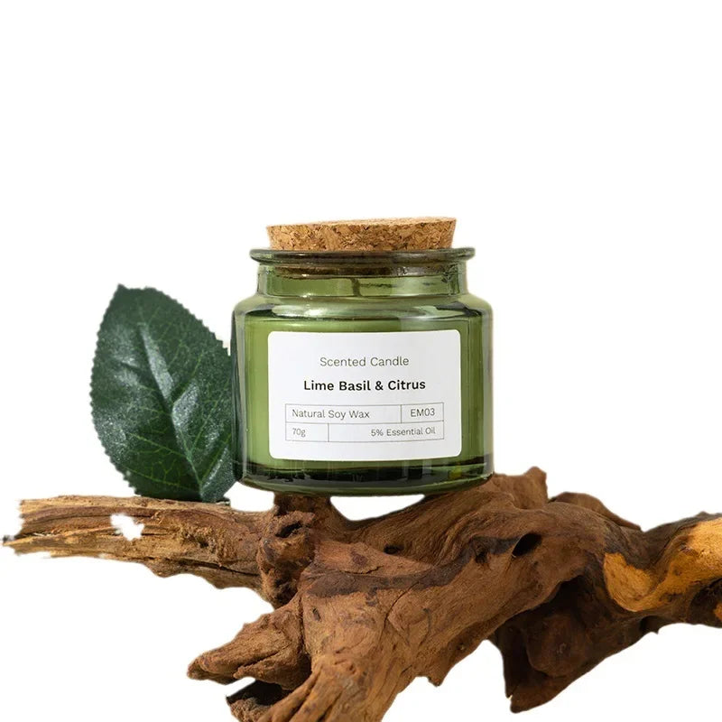 Natural Plant Aromatherapy Candle Smokeless Green Soybean Wax Glass