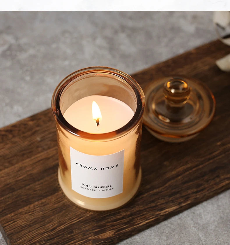 Candela profumata in barattolo di vetro vintage, cera di soia, aromaterapia