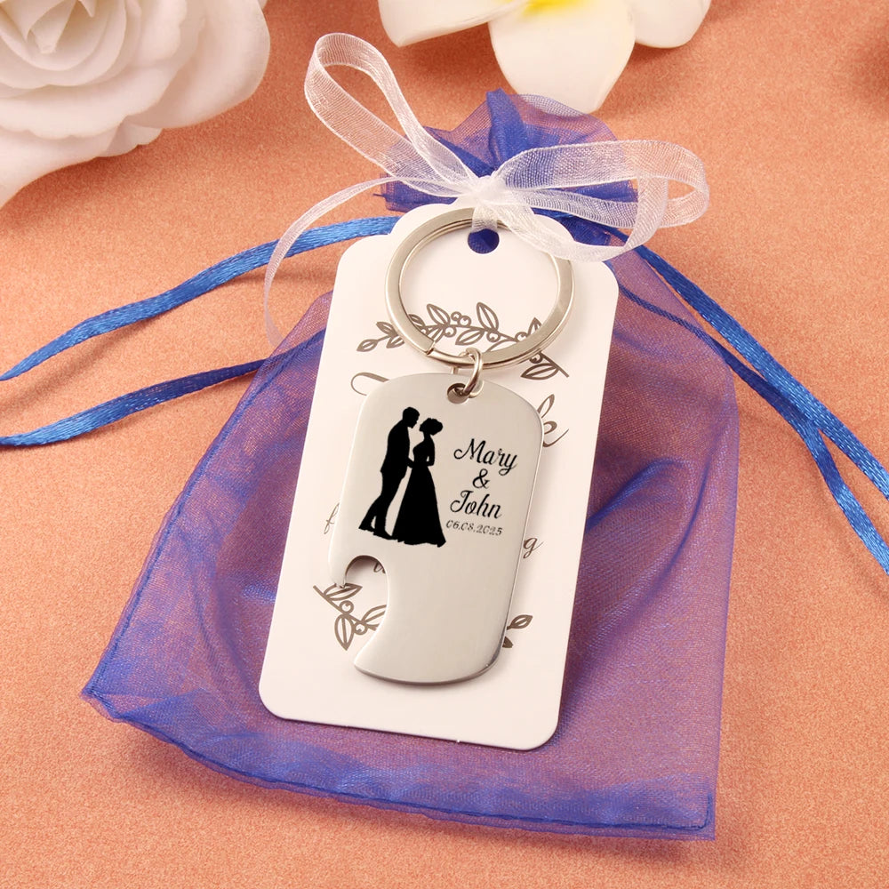 Abridor de botellas personalizado con grabado láser y nombre, llavero de acero inoxidable dorado.