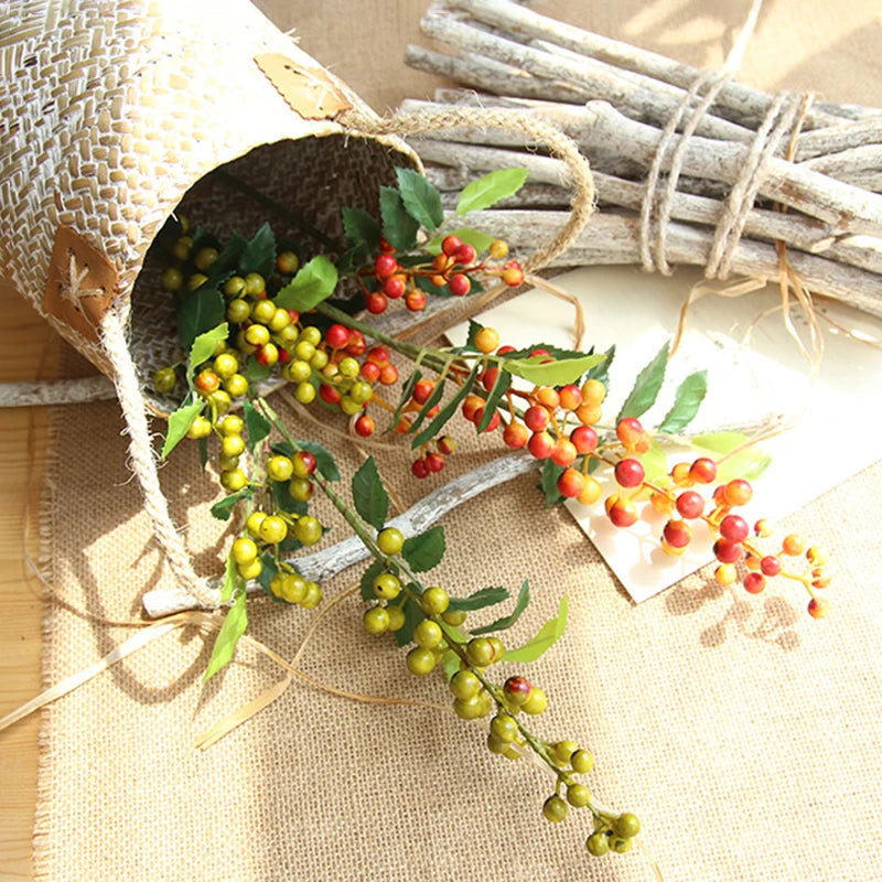 Ramo de flores artificiales, flores secas, decoración navideña para el hogar, bayas, 2025