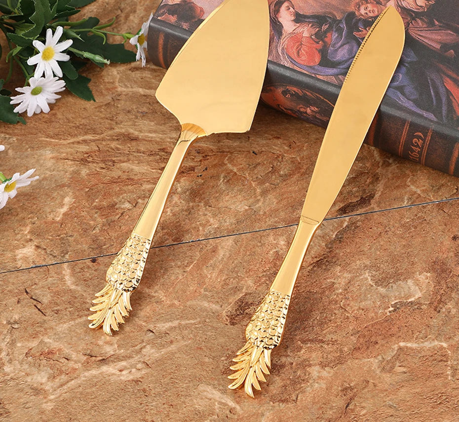 Cake Knife And Server Set,2 PCS Gold Cake Cutting Utensils Made By KONCO.