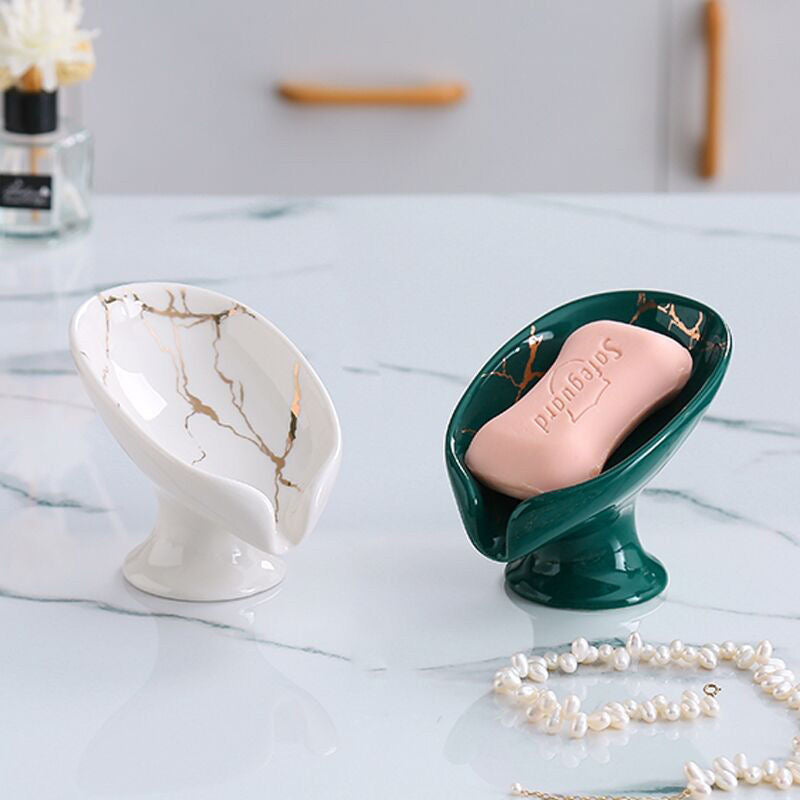 Portasapone da doccia in ceramica a forma di foglia, vassoio per scarico bagno o cucina.