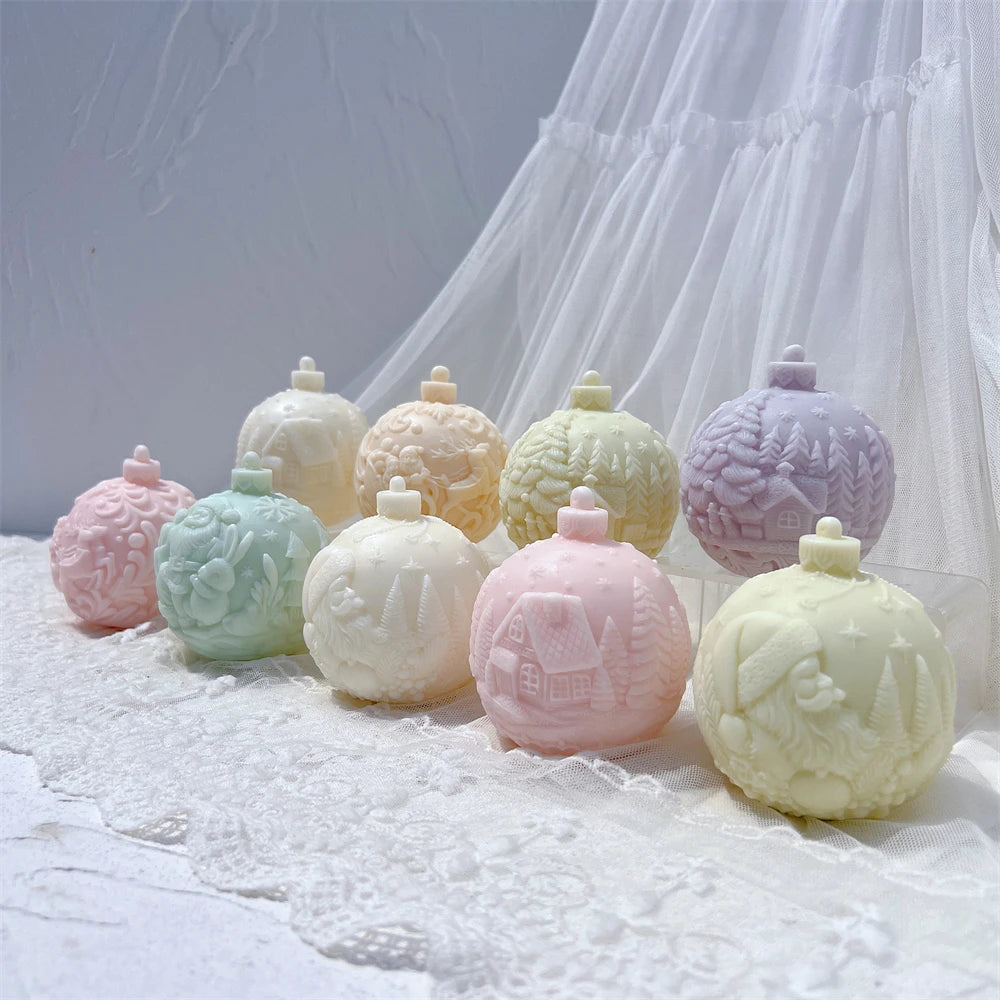 Ball Shape Silicone Candle Mold 5 Designs Christmas