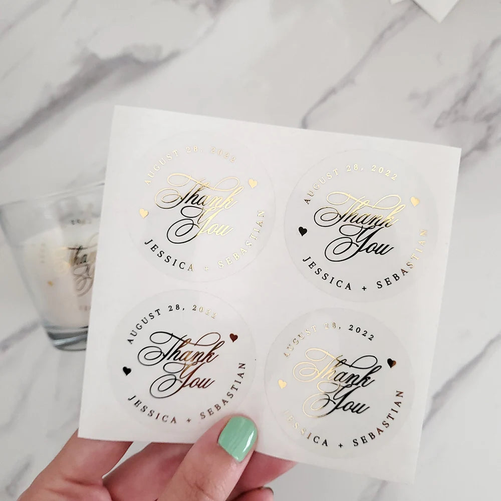 Gold Foil Clear Label Stickers Ideal For All Event Stationery.