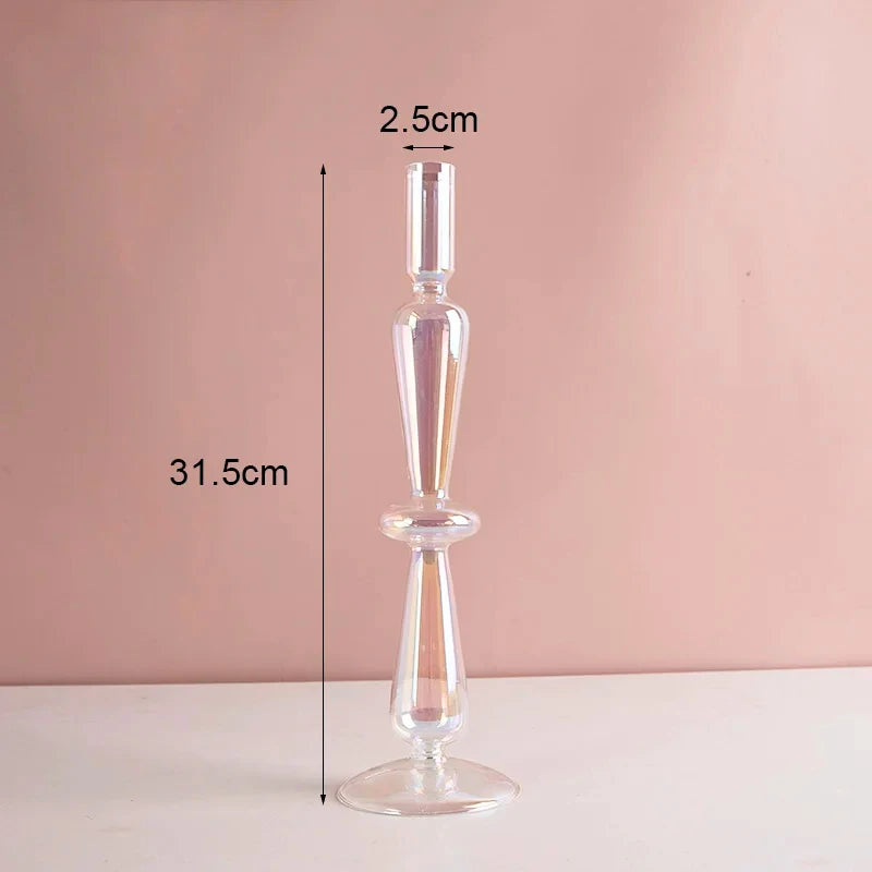 Navy Glass Candle Holder Stripe Flower Glass