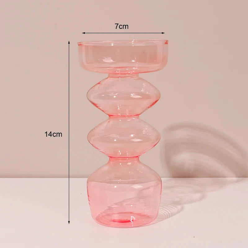 Navy Glass Candle Holder Stripe Flower Glass