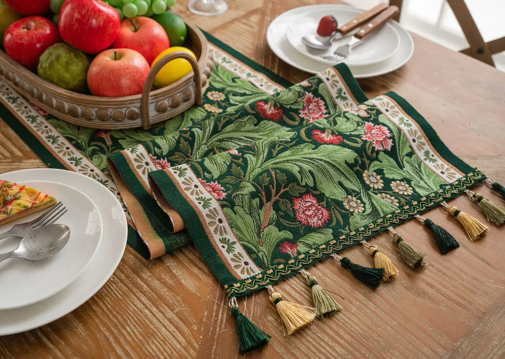 Plant Flower Table Runner with Tassels Jacquard Living Room