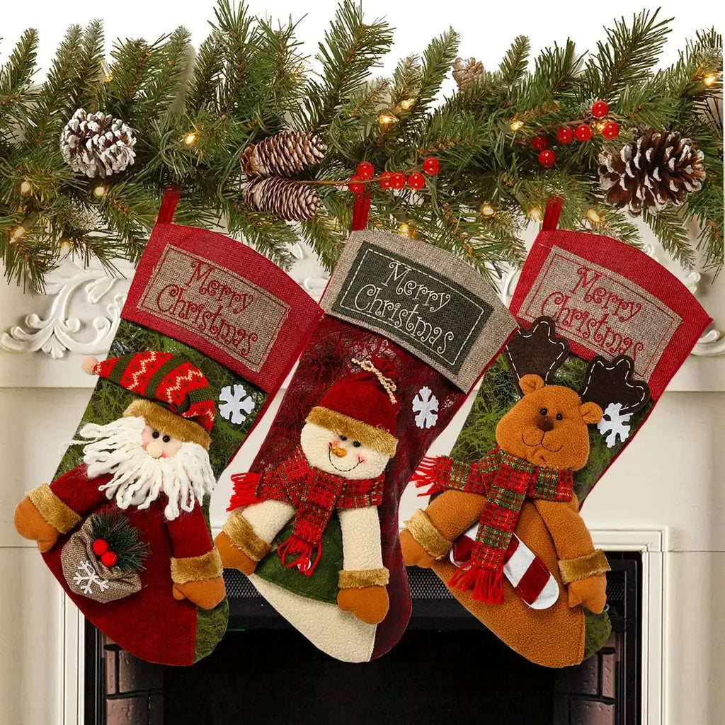 Christmas Stocking Classic Large Stockings Santa Snowman Reindeer.