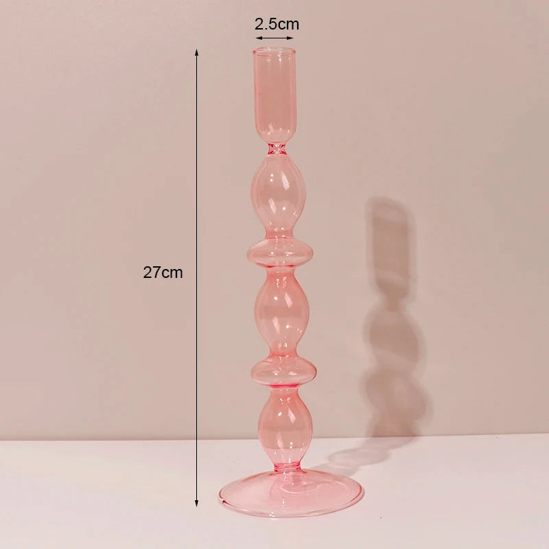 Navy Glass Candle Holder Stripe Flower Glass