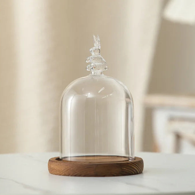 Candle Holder Glass Cover Wooden Base Aromatherapy