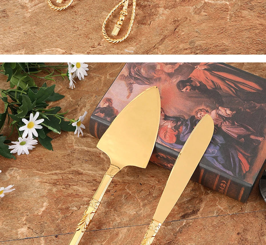 Cake Knife And Server Set,2 PCS Gold Cake Cutting Utensils Made By KONCO.