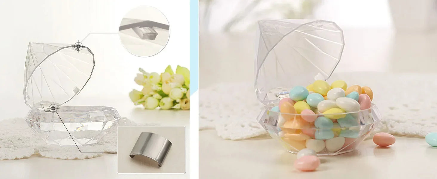 Diamond Shaped Candy Boxes Transparent Wedding Favors 12 Pcs Container.