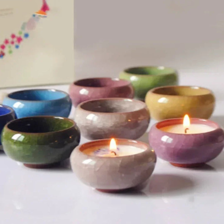 Handmade Ice Crack Ceramic Candlestick Bowl