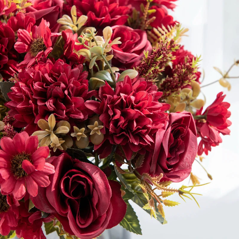 1/4 Stück künstliche Blumen, günstige Neujahrsdekorationen, Hochzeit, Garten, Pfingstrosenbogen, Weihnachten, Zuhause, künstliche Seidenrosen, Hortensien, Vase, DIY