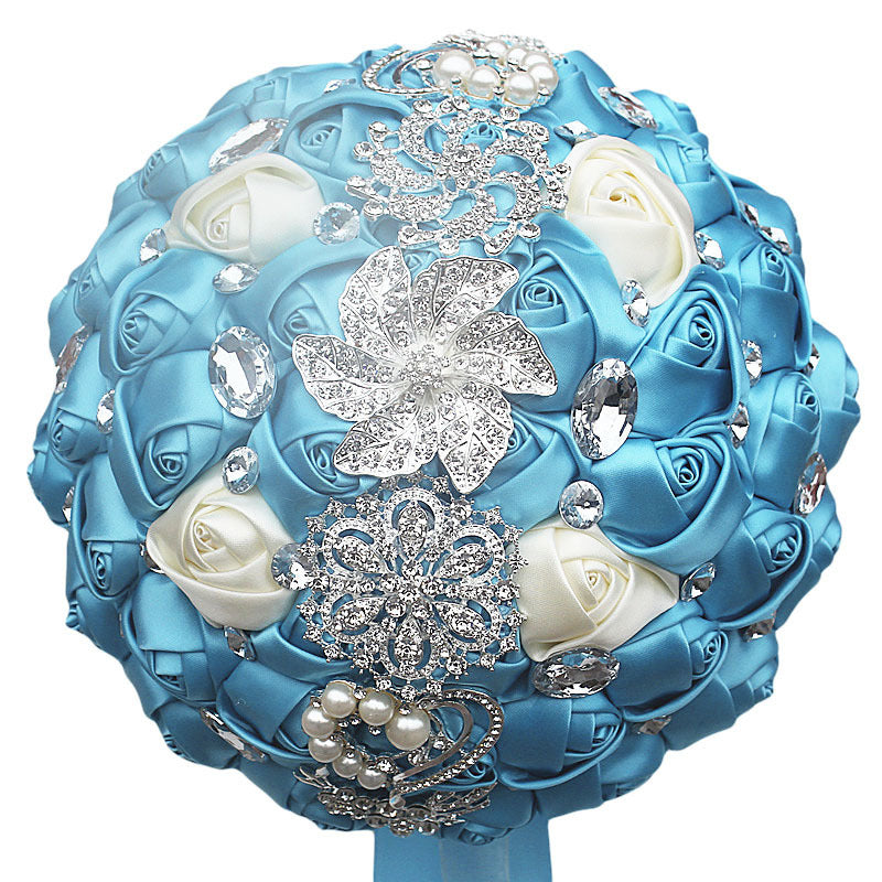 Bouquet da sposa in raso rifinito con nastro da sposa, portatile