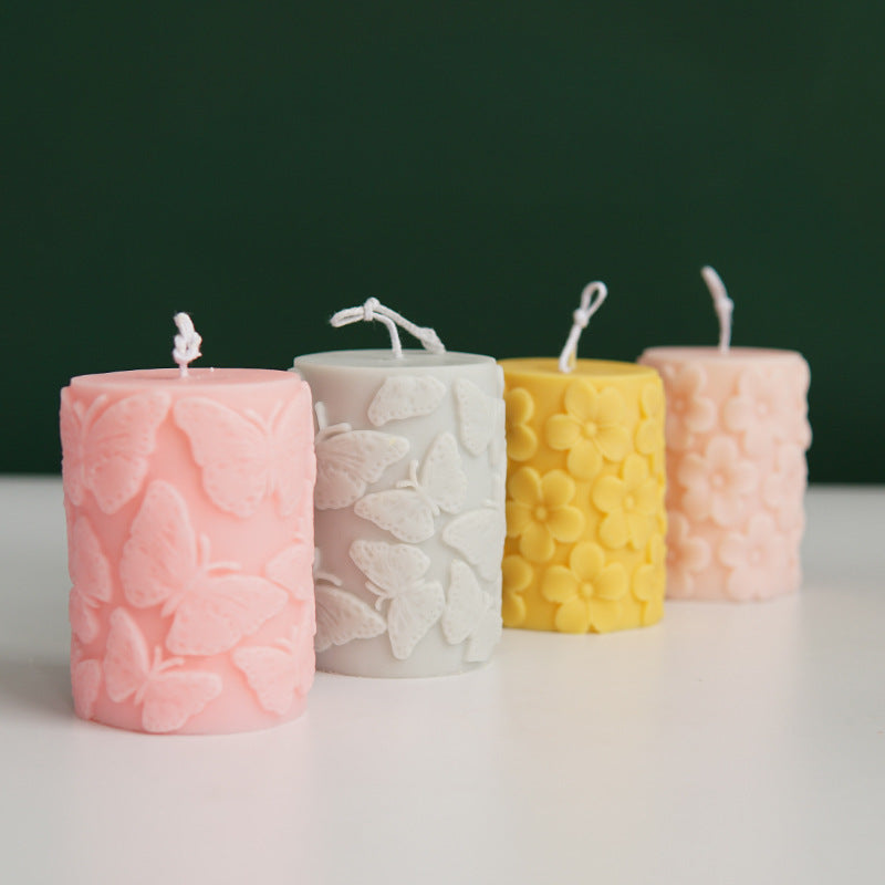 Stampo per candela cilindrico a forma di fiore di prugna o farfalla in rilievo