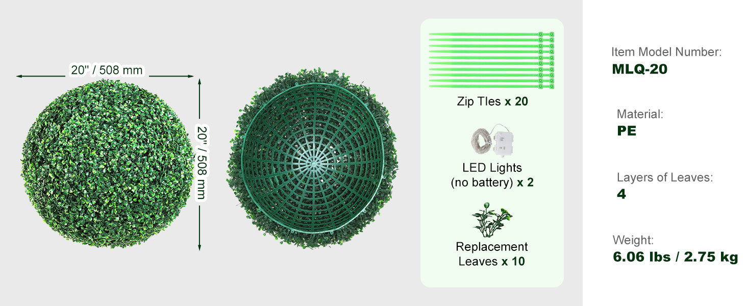 Artificial Topiaries Boxwood Trees 16/20" Tall 2Pcs Ball-Shape.
