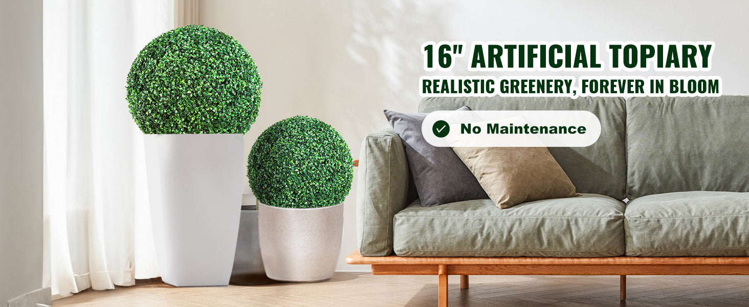 Artificial Topiaries Boxwood Trees 16/20" Tall 2Pcs Ball-Shape.