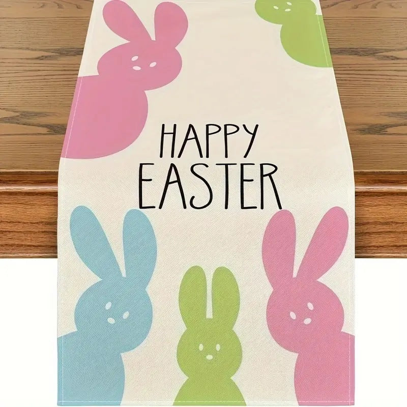 Easter Table Runner Rabbit Egg Decoration Linen Cloth