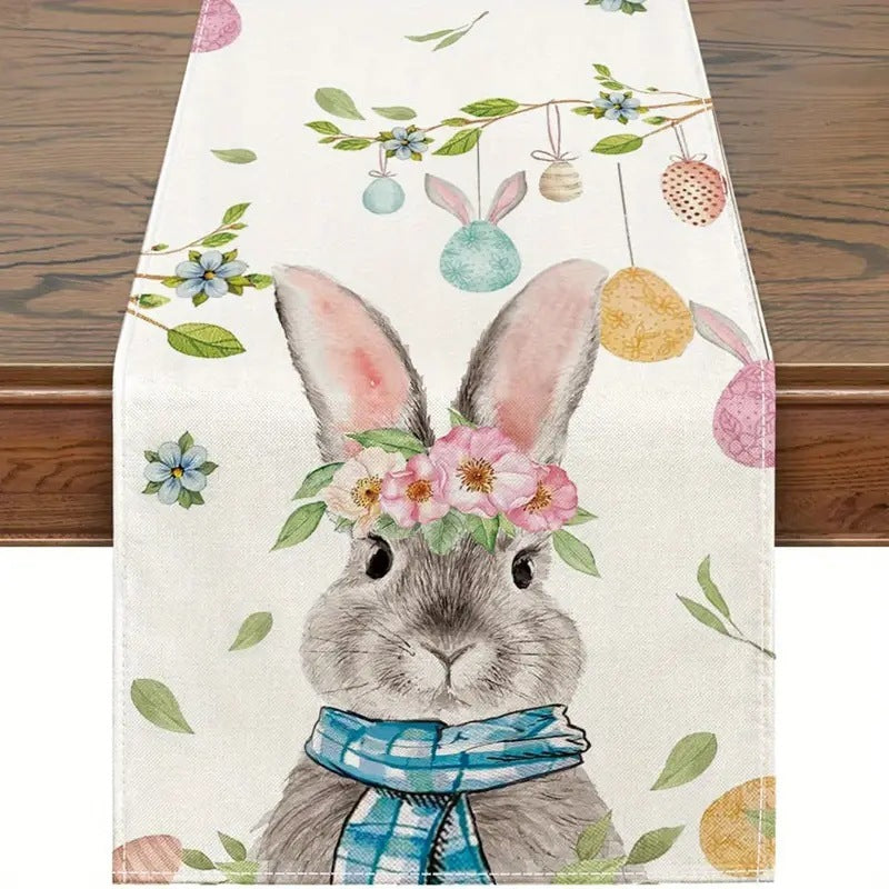 Easter Table Runner Rabbit Egg Decoration Linen Cloth